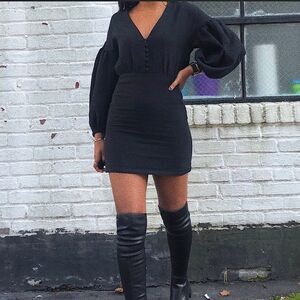 Zara Dress Voluminous Rustic Black Dress Puff Sleeve Size XS